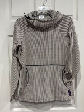 Melanzana Women’s Small Micro Grid Hoodie Cream Tan Grey Jacket GUC Microgrid